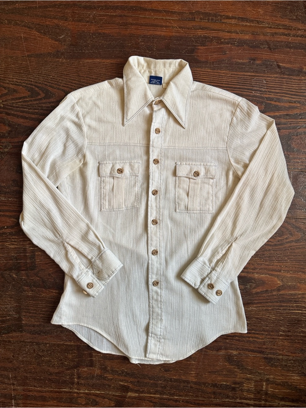 Sears 70’s Perma Prest Jeans Joint Cream Long-Sleeve Button-Down Shirt Size L